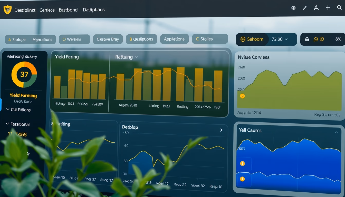 decentralized app dashboard showing yield farming positions in editorial style