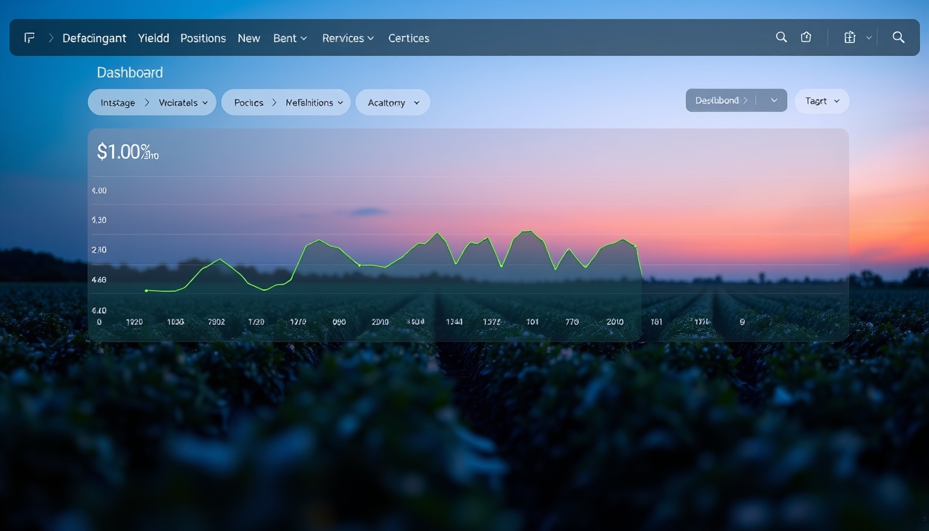 Dashboard de dapp descentralizada mostrando posições de yield farming em estilo editorial
