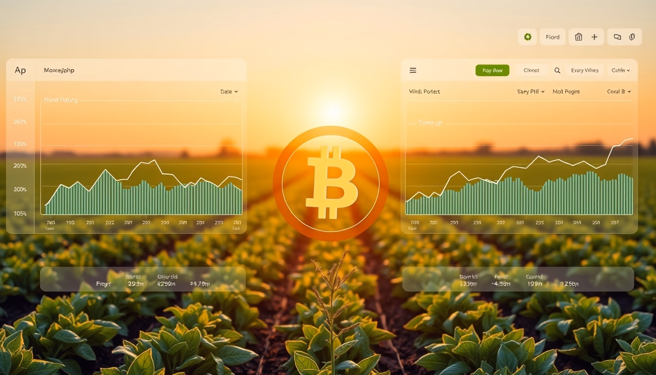 Dashboard de dapp descentralizada mostrando posições de yield farming em estilo editorial