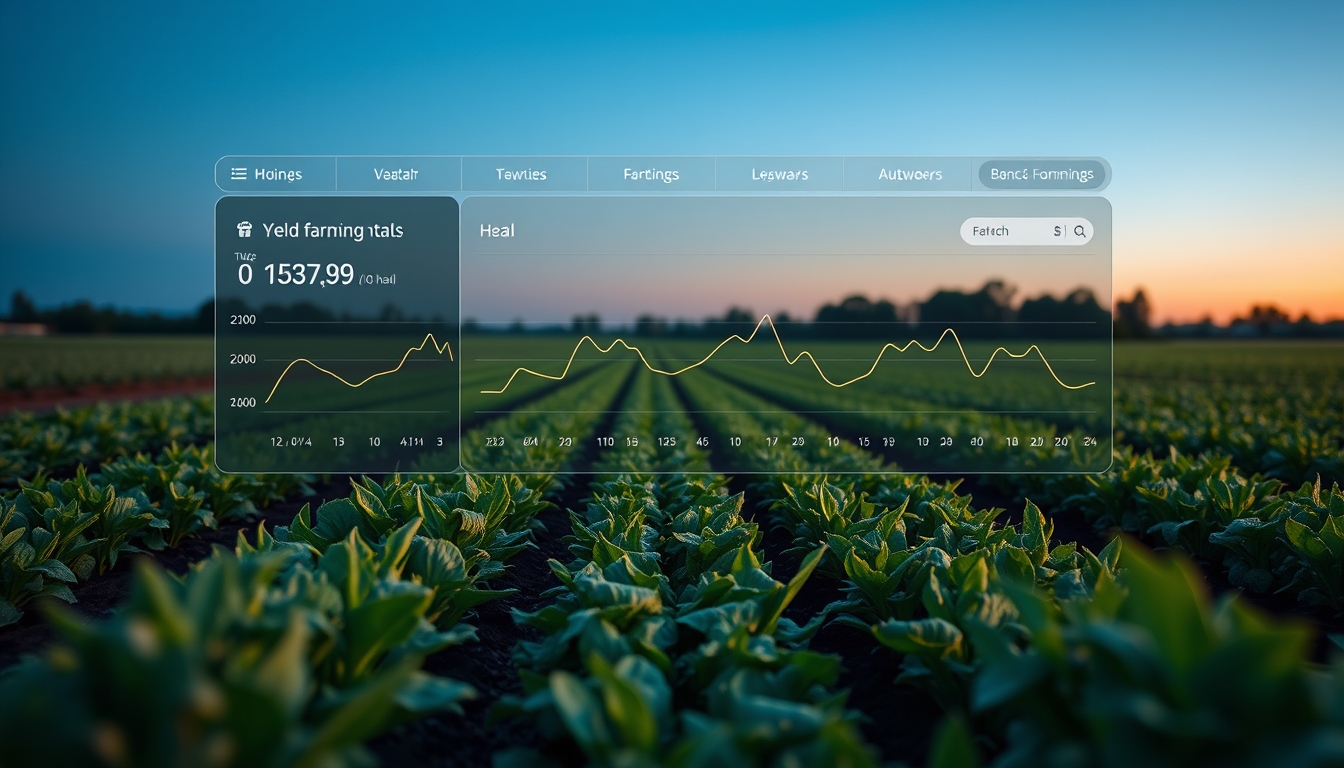 Dashboard de dapp descentralizada mostrando posições de yield farming em estilo editorial