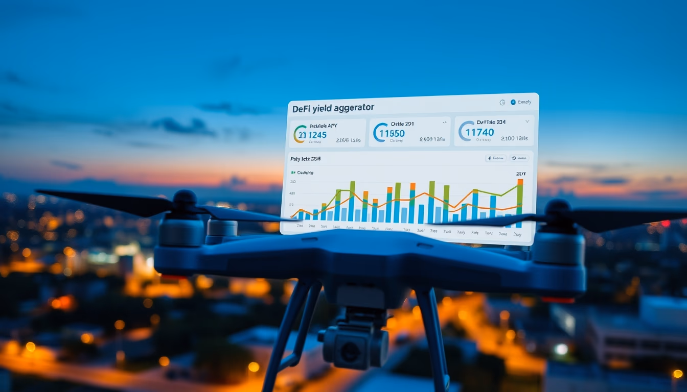 DeFi yield aggregator dashboard showing APY rates across protocols in editorial style