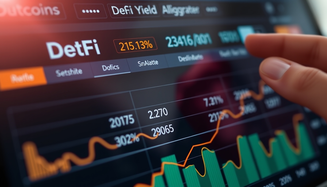 Agregador de yield DeFi dashboard mostrando APY entre protocolos em estilo editorial