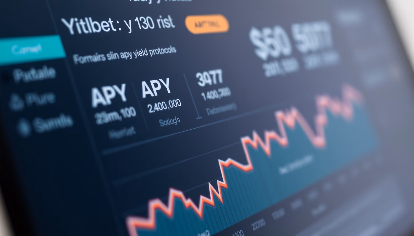 DeFi yield aggregator dashboard showing APY rates across protocols in editorial style
