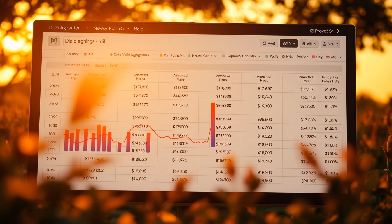 DeFi yield aggregator dashboard showing APY rates across protocols in editorial style
