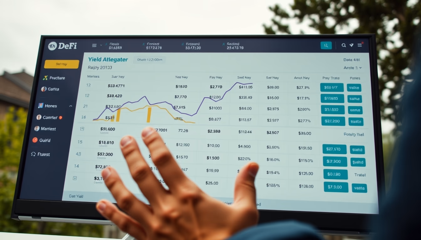 DeFi yield aggregator dashboard showing APY rates across protocols in editorial style