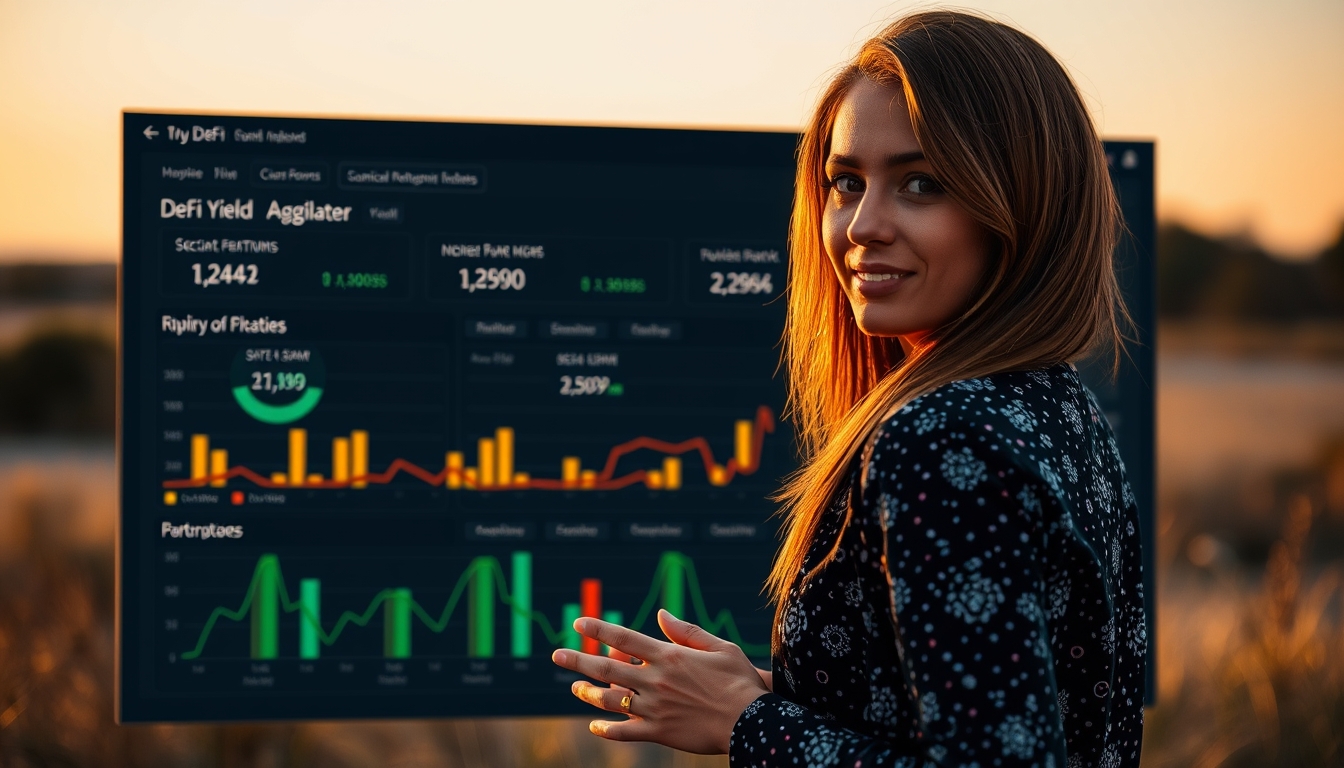 Agregador de yield DeFi dashboard mostrando APY entre protocolos em estilo editorial