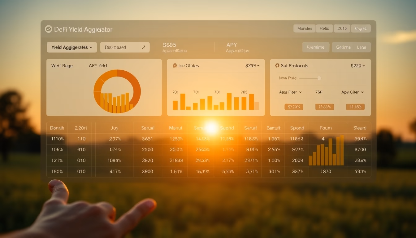 DeFi yield aggregator dashboard showing APY rates across protocols in editorial style