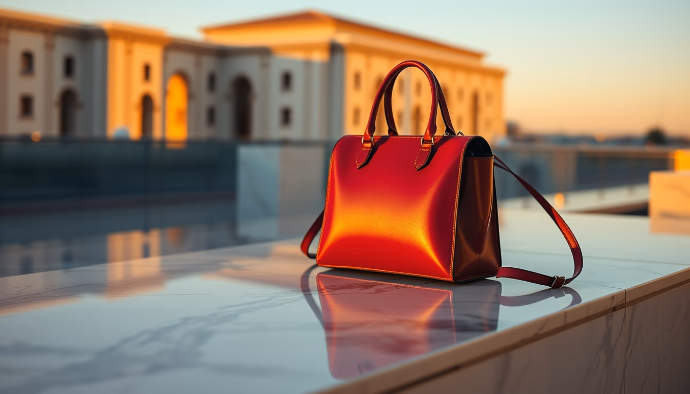 designer bag on marble in editorial style