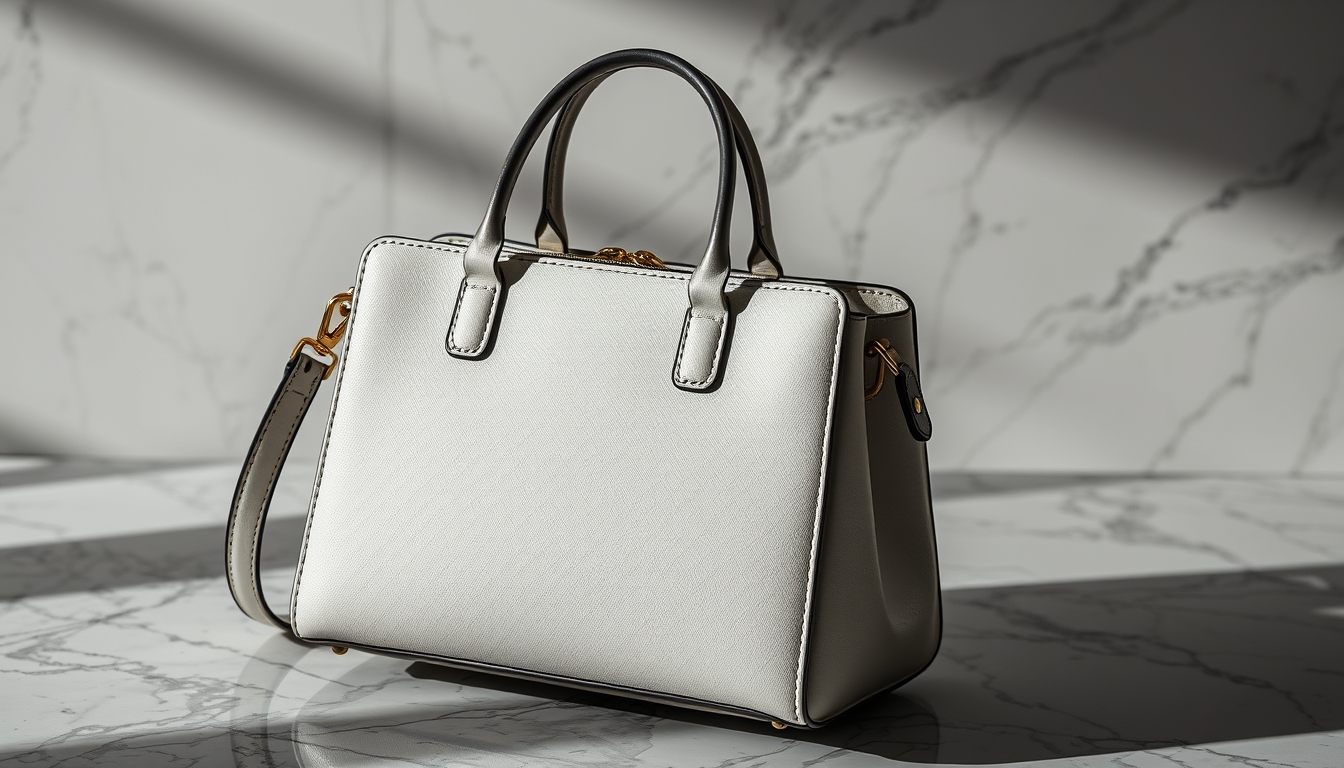 designer bag on marble in editorial style