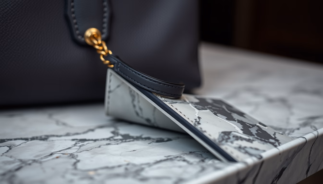 designer bag on marble in editorial style