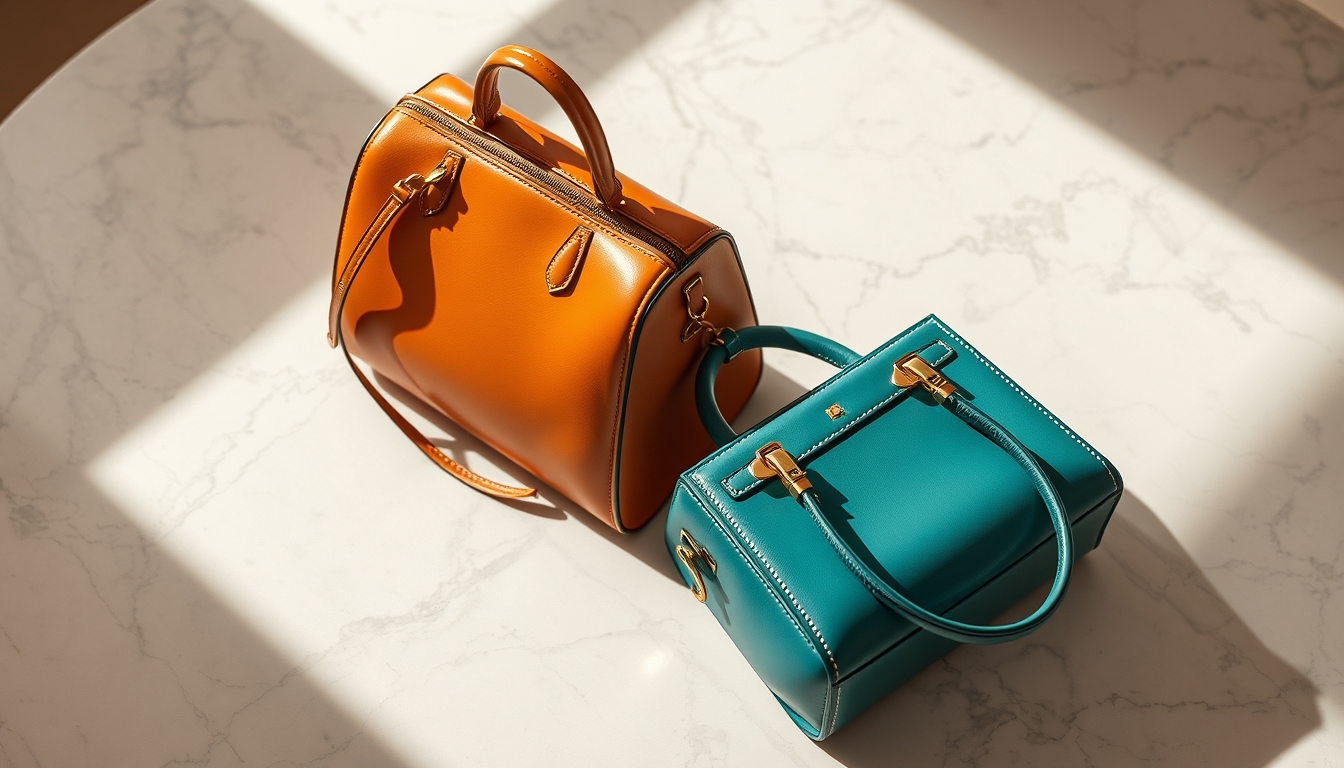 designer bag on marble in editorial style