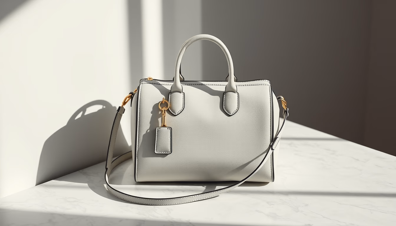 designer bag on marble in editorial style