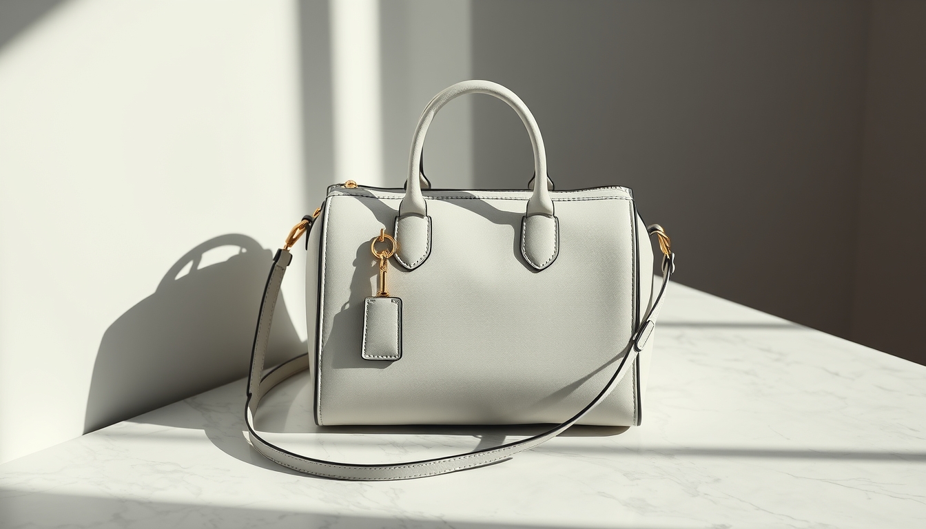 designer bag on marble in editorial style