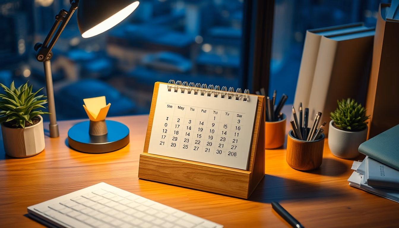 desk calendar wooden in editorial style