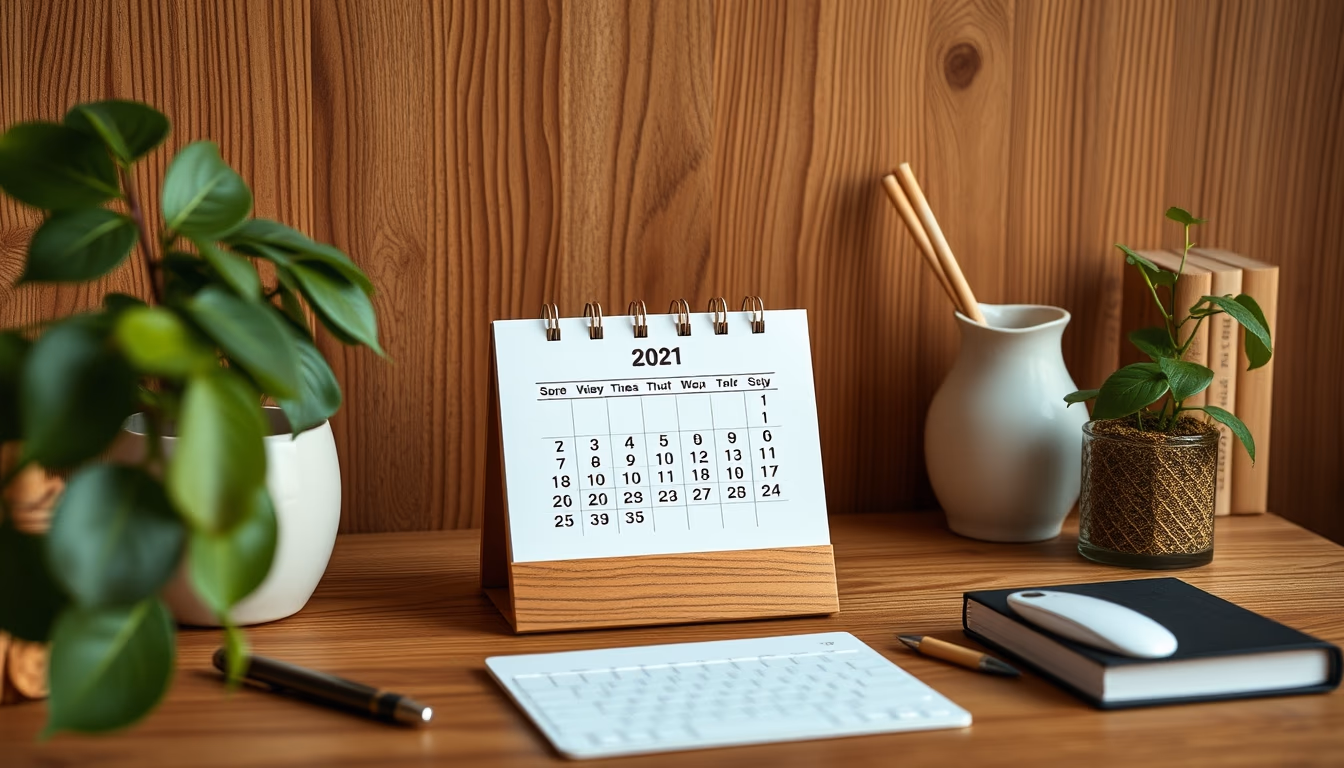 desk calendar wooden in editorial style