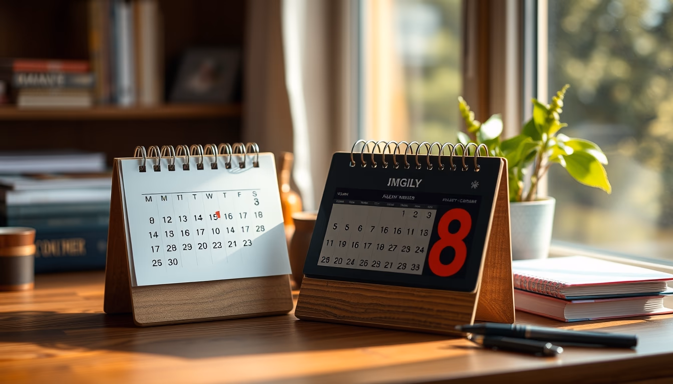 desk calendar wooden in editorial style