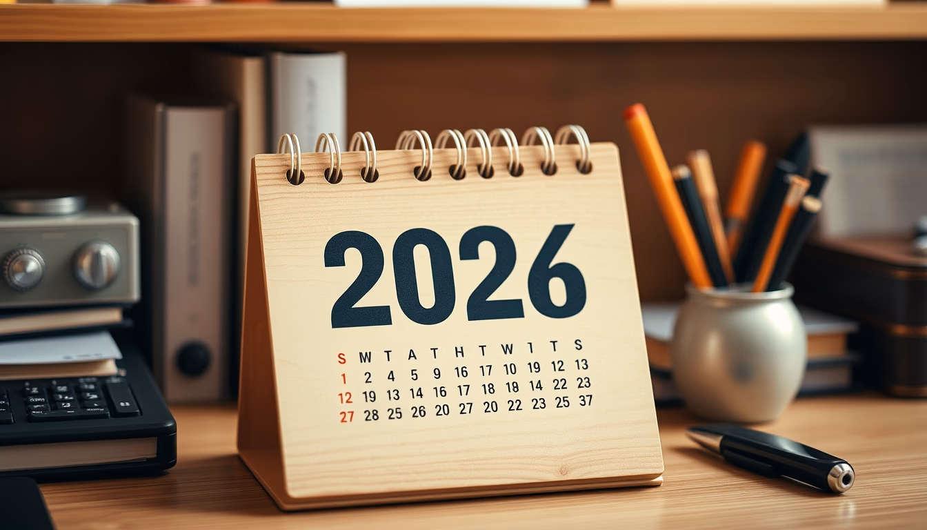 desk calendar wooden in editorial style