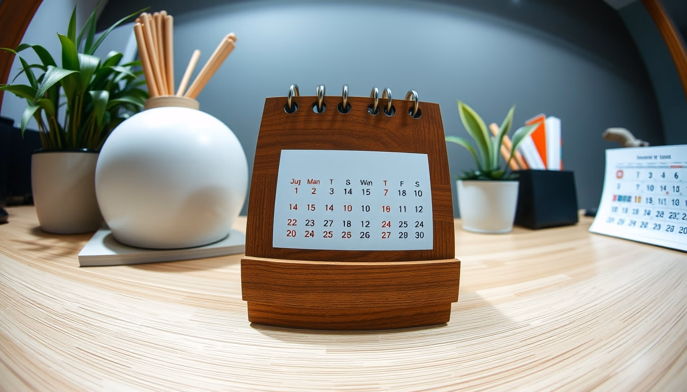 desk calendar wooden in editorial style