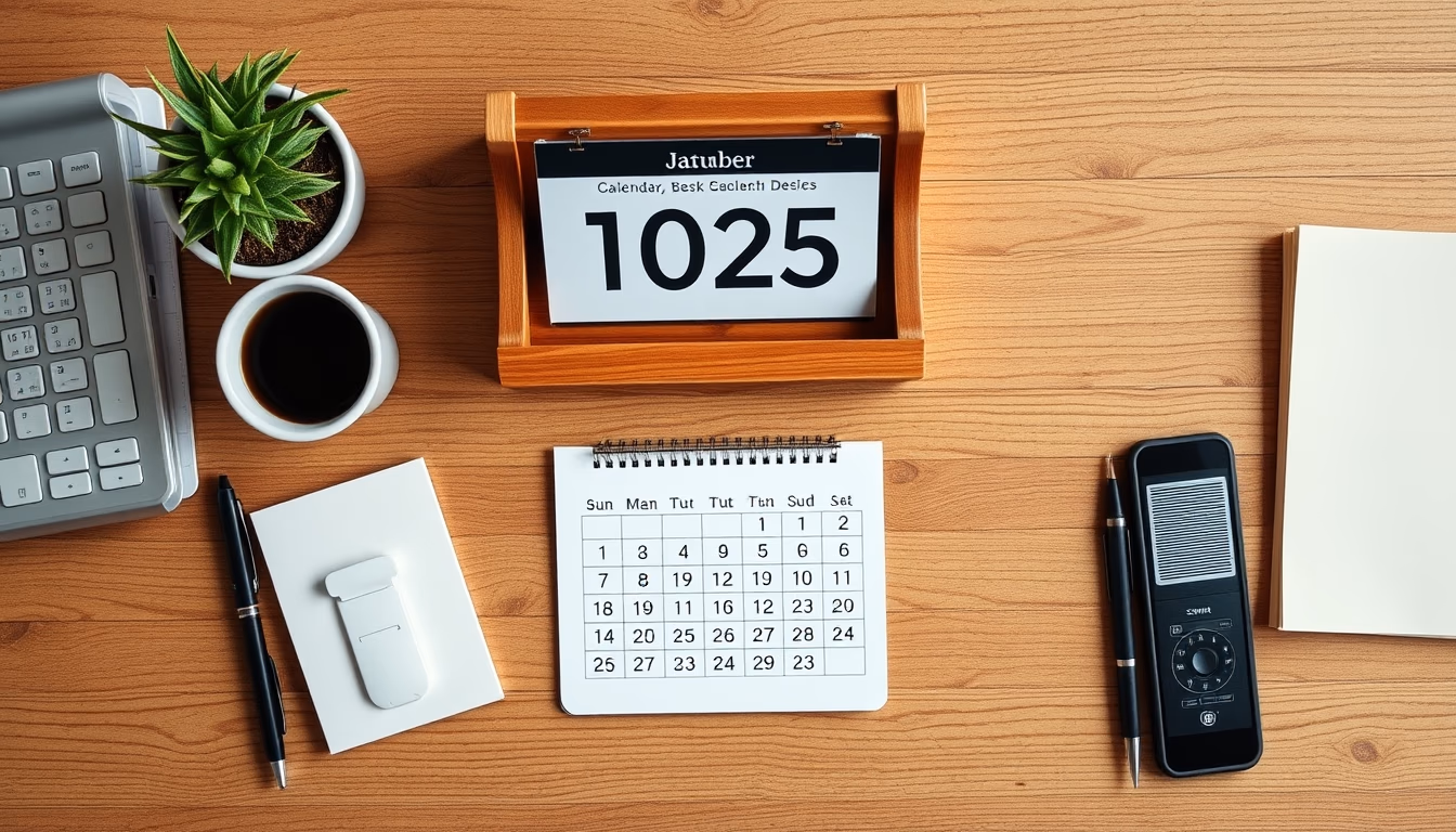 desk calendar wooden in editorial style