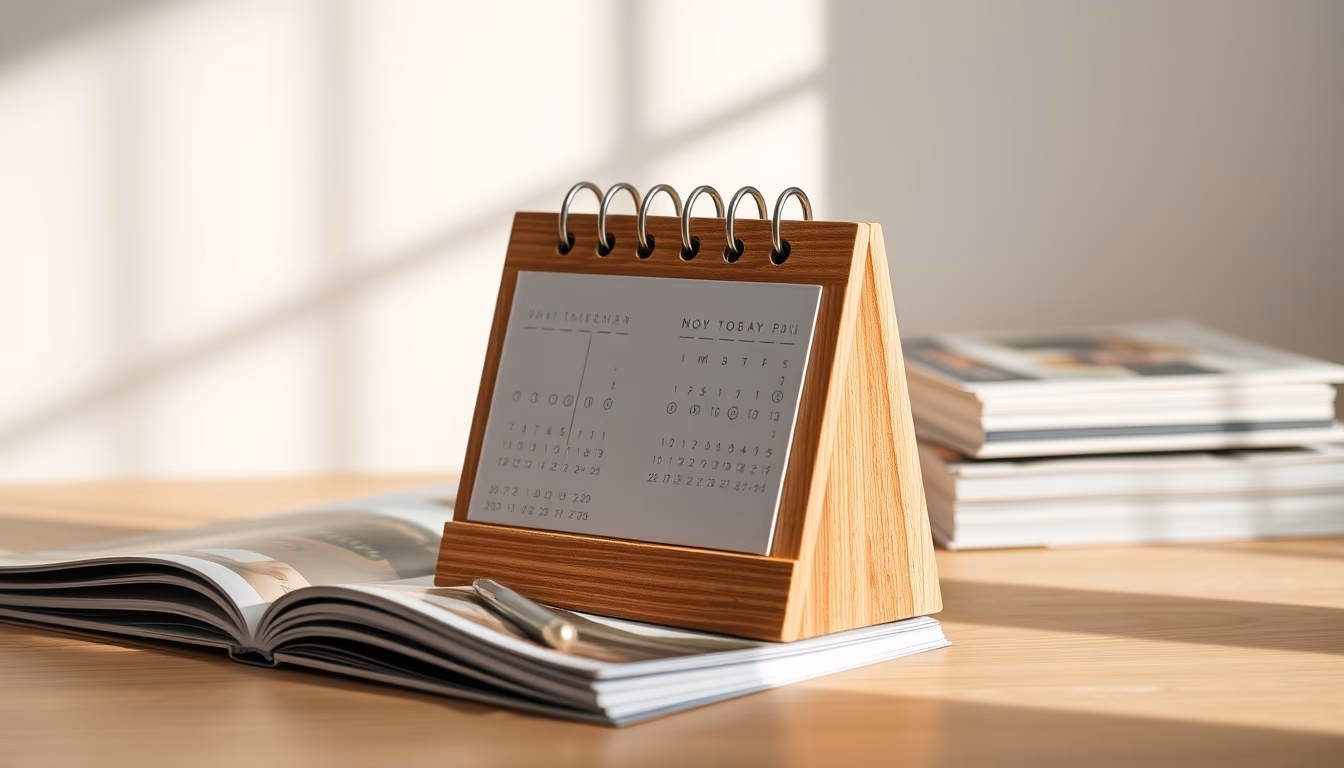 desk calendar wooden in editorial style