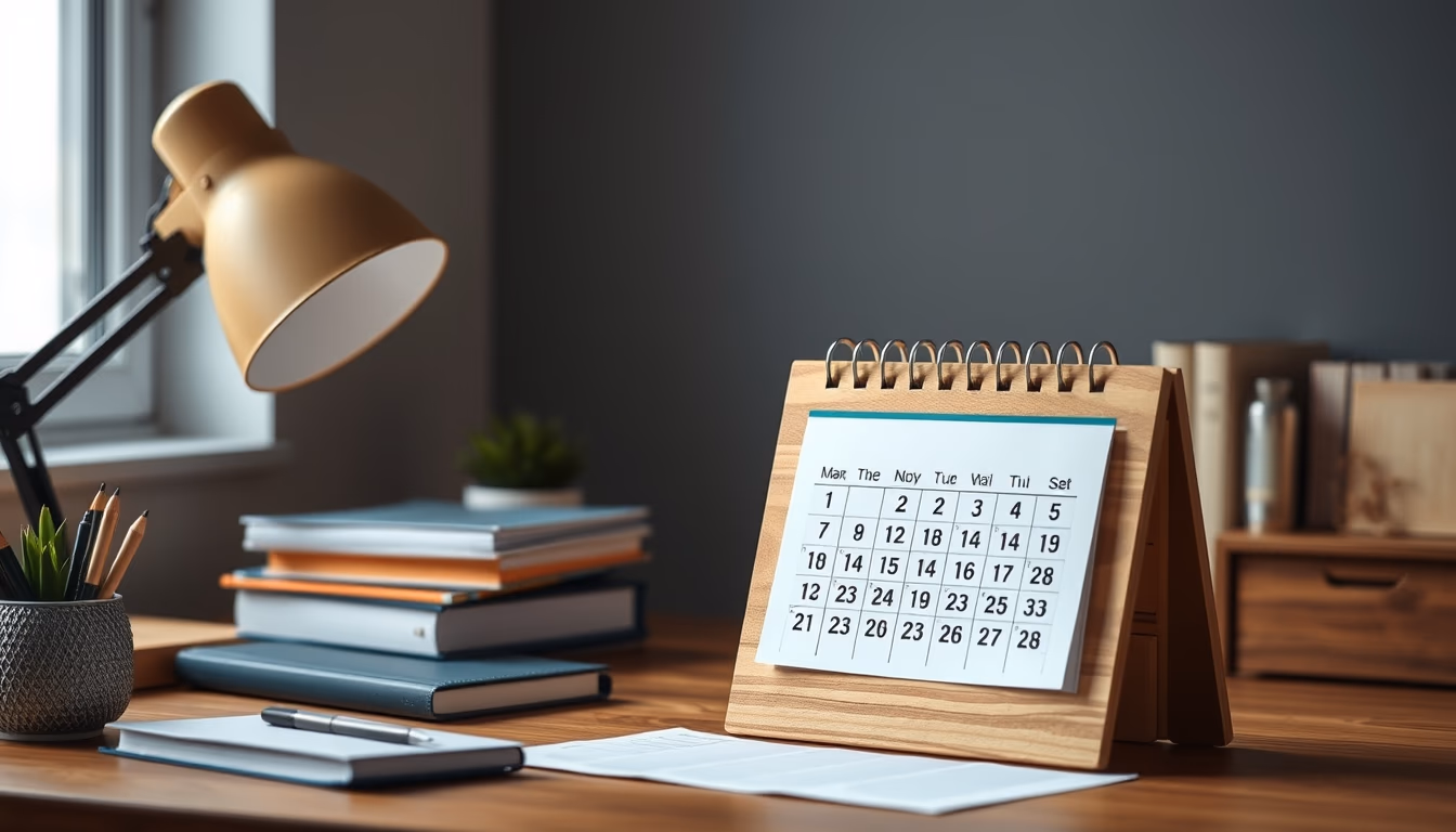 desk calendar wooden in editorial style