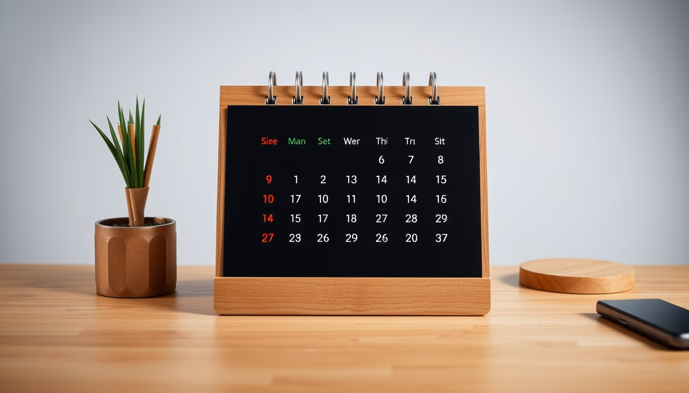 desk calendar wooden in editorial style