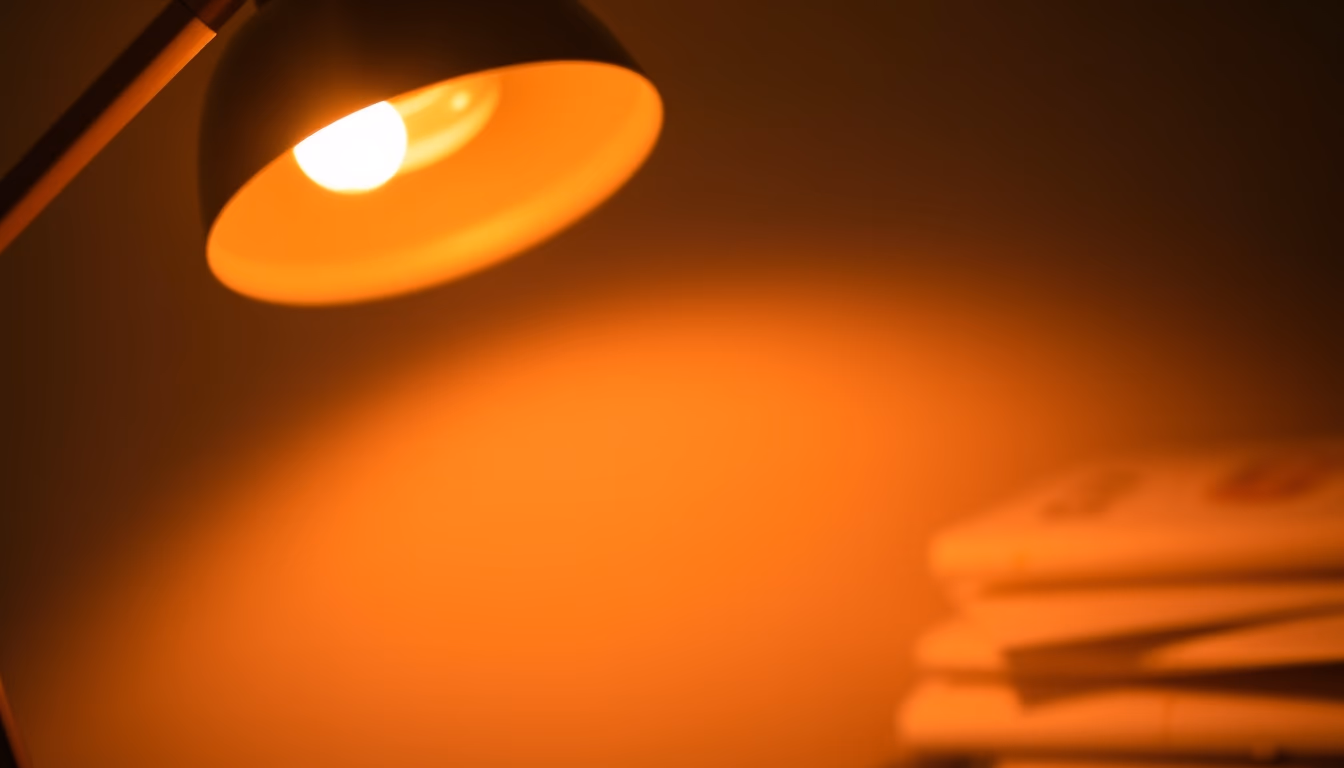 Desk lamp warm glow em estilo editorial