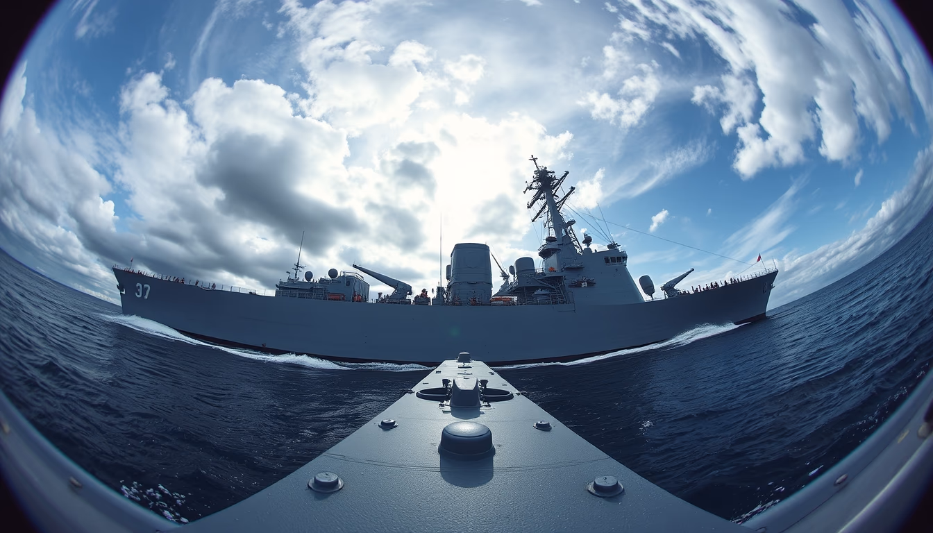 destroyer naval ship in editorial style