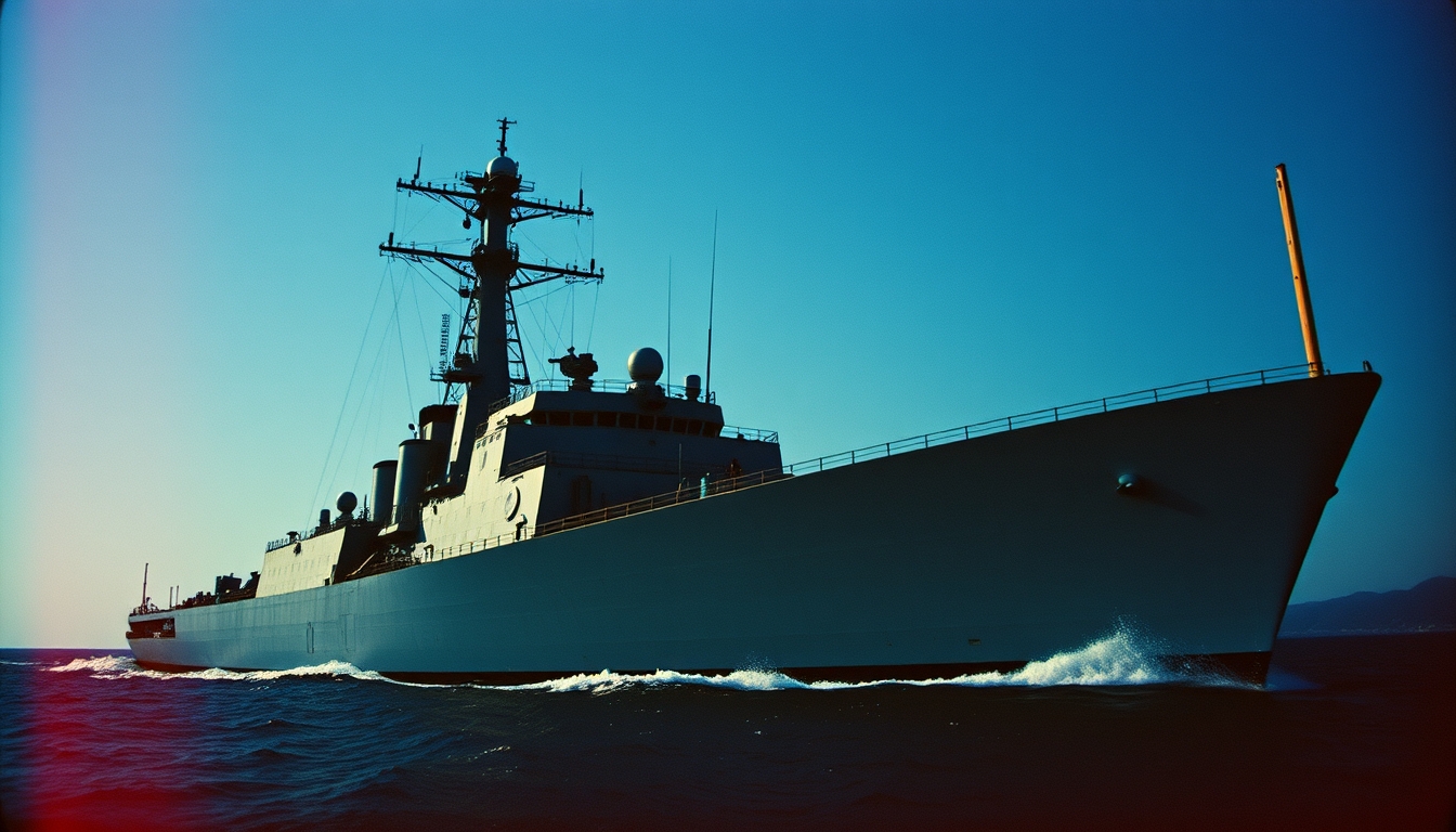 destroyer naval ship in editorial style