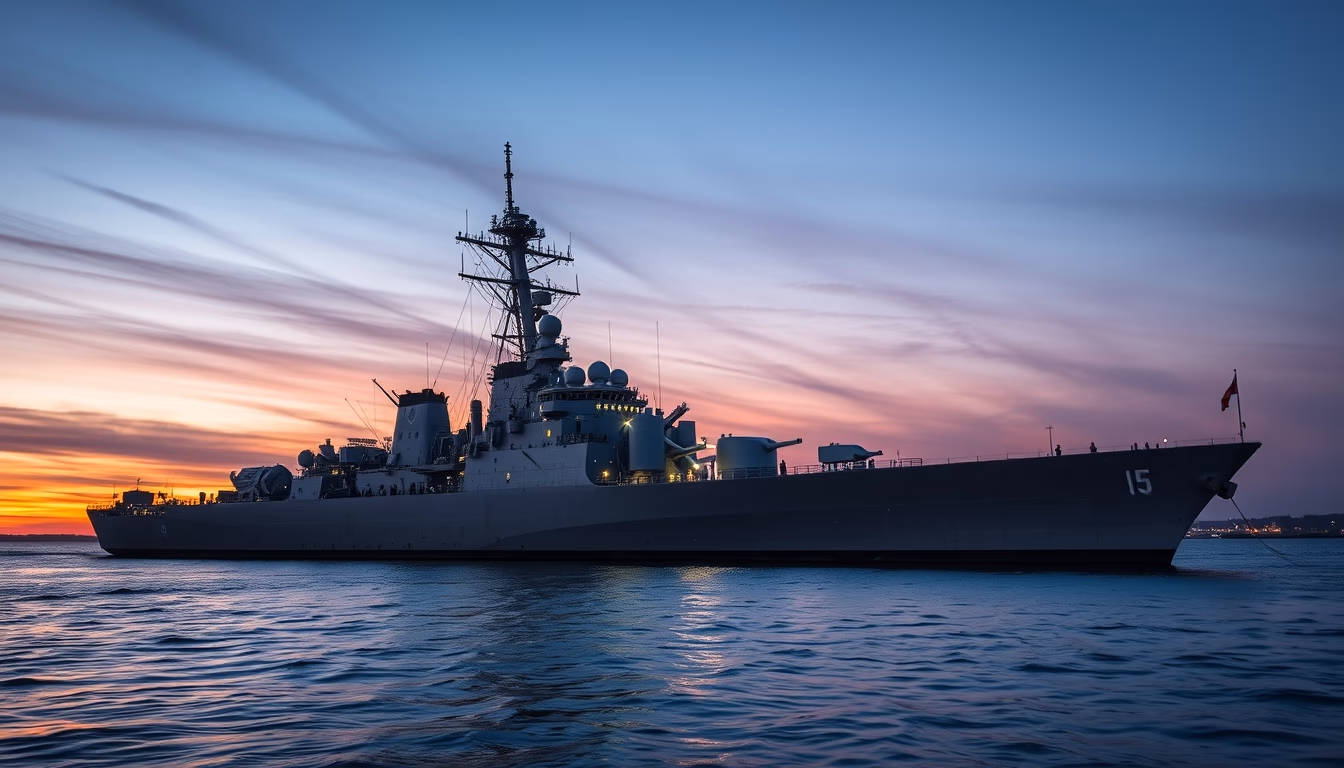 destroyer naval ship in editorial style