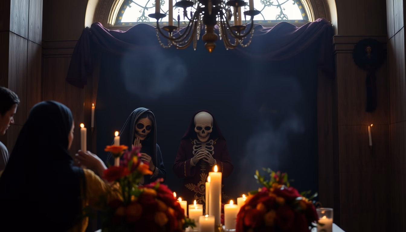dia de los muertos altar in editorial style
