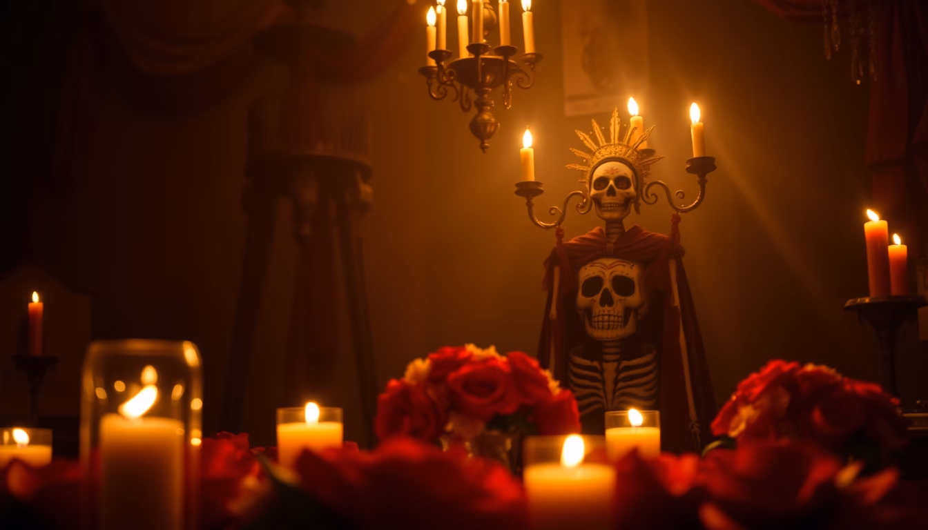 dia de los muertos altar in editorial style