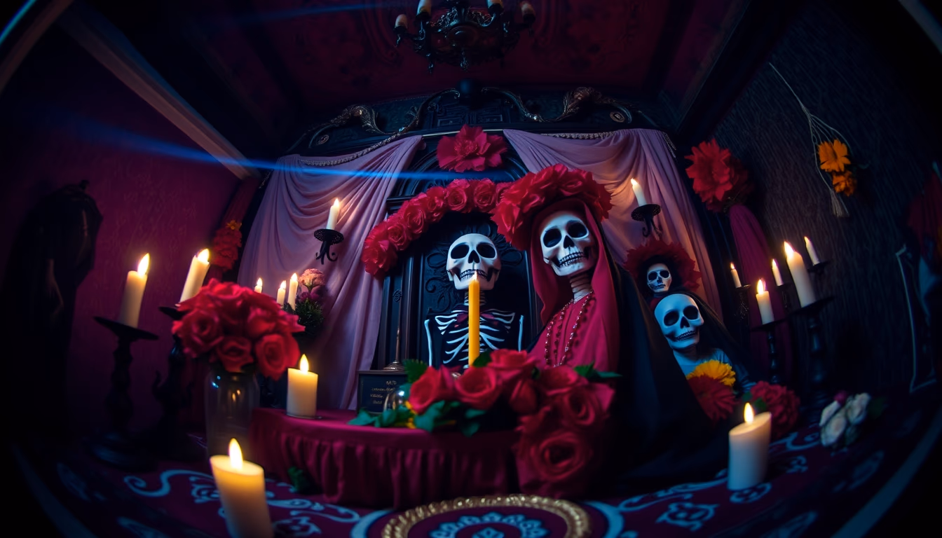 dia de los muertos altar in editorial style