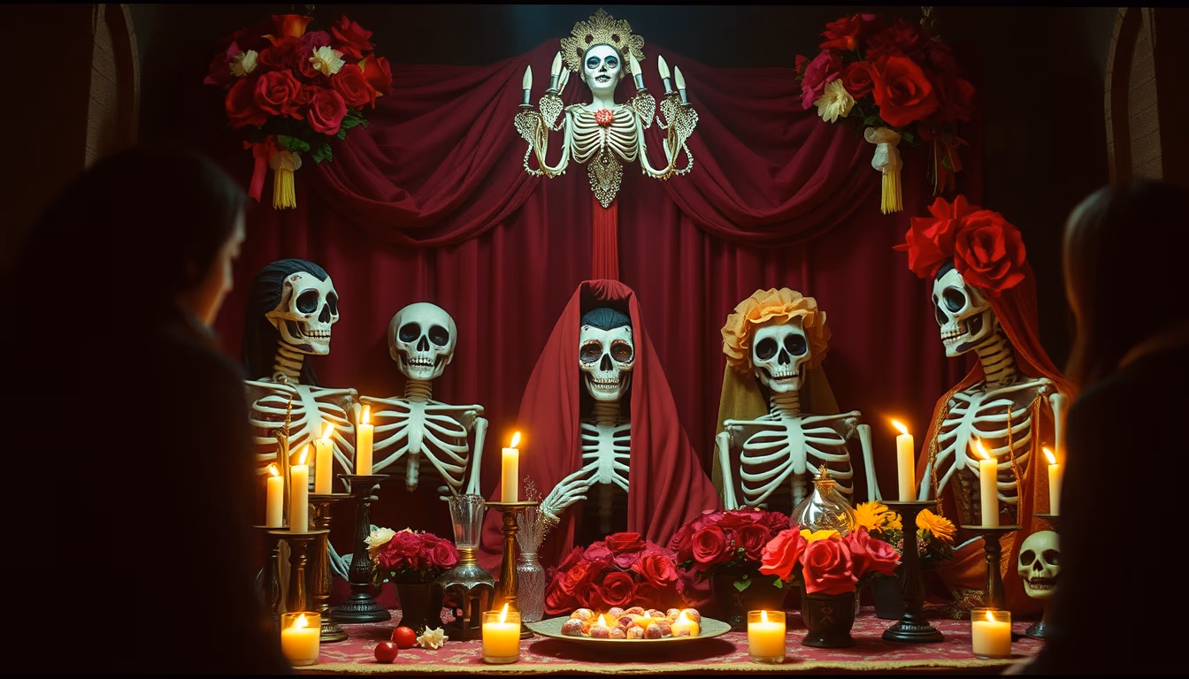 dia de los muertos altar in editorial style