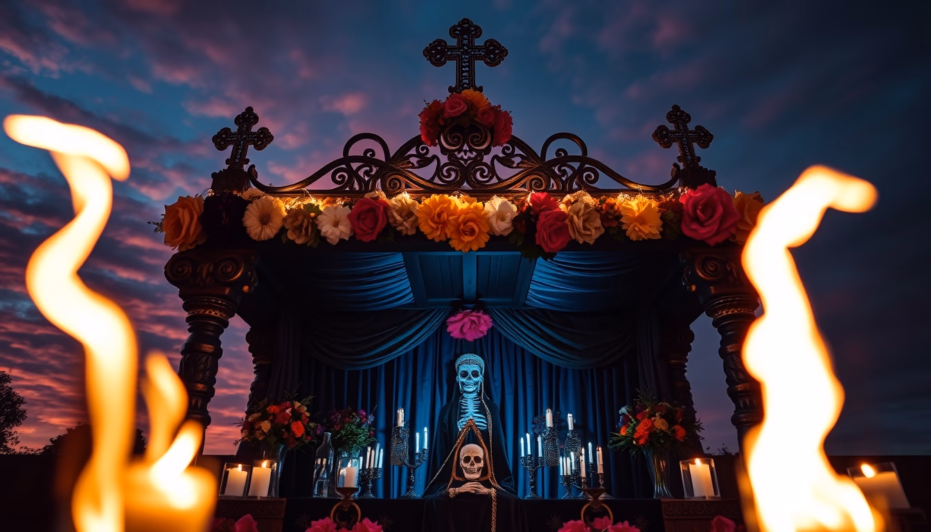 dia de los muertos altar in editorial style