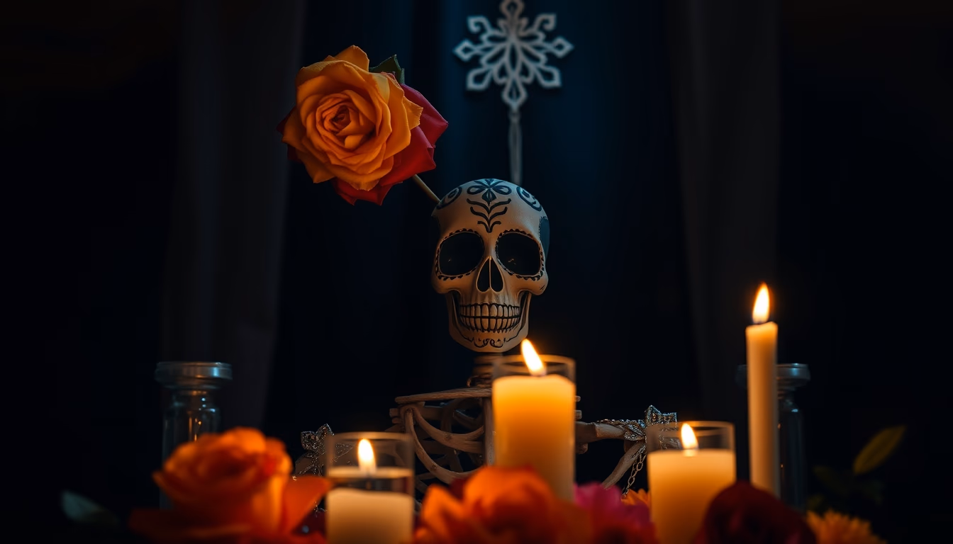dia de los muertos altar in editorial style