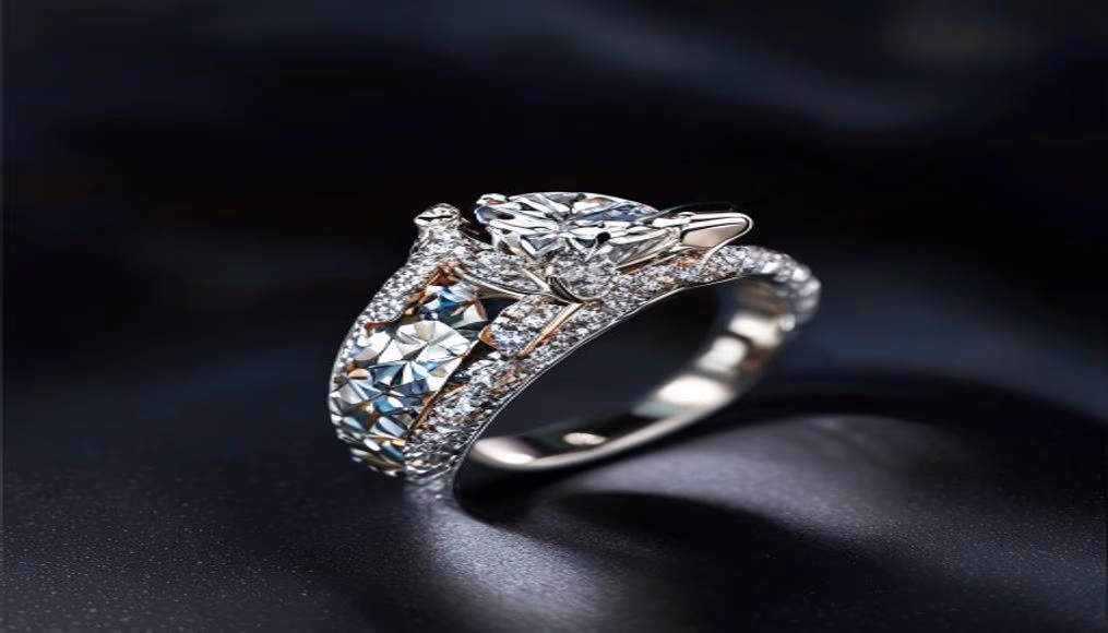 diamond solitaire ring 5 carat platinum in luxury editorial photography