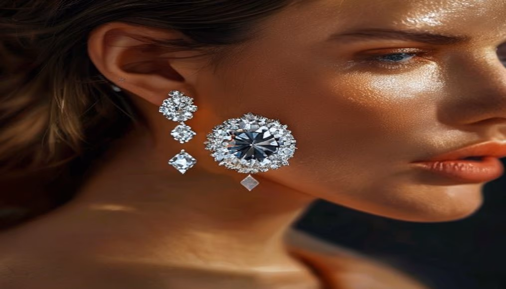 diamond stud earrings 2 carat in luxury editorial photography