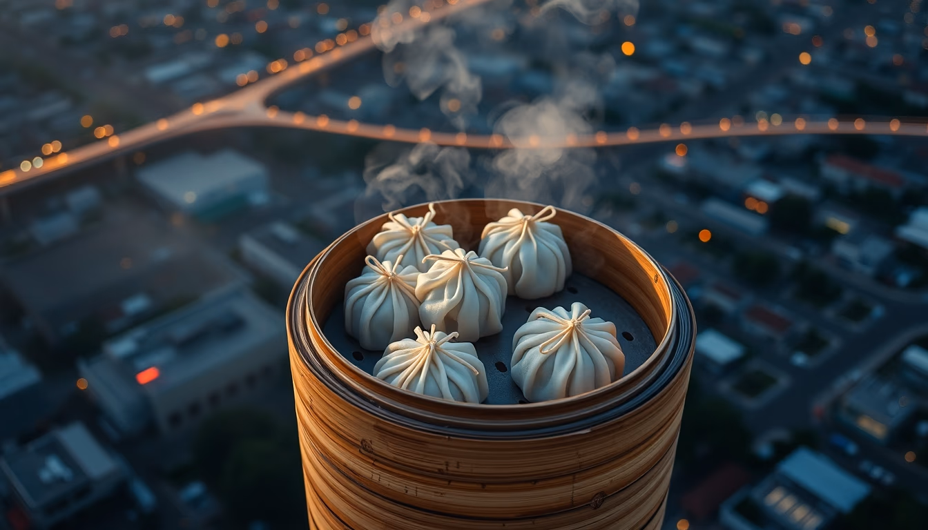 dim sum bamboo steamer in editorial style