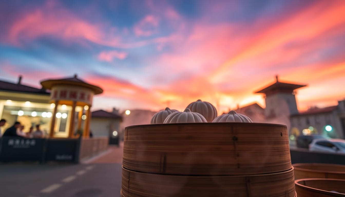 dim sum bamboo steamer in editorial style