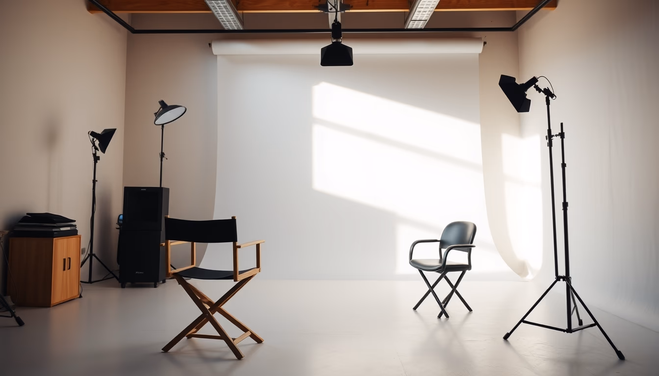 director chair empty studio in editorial style