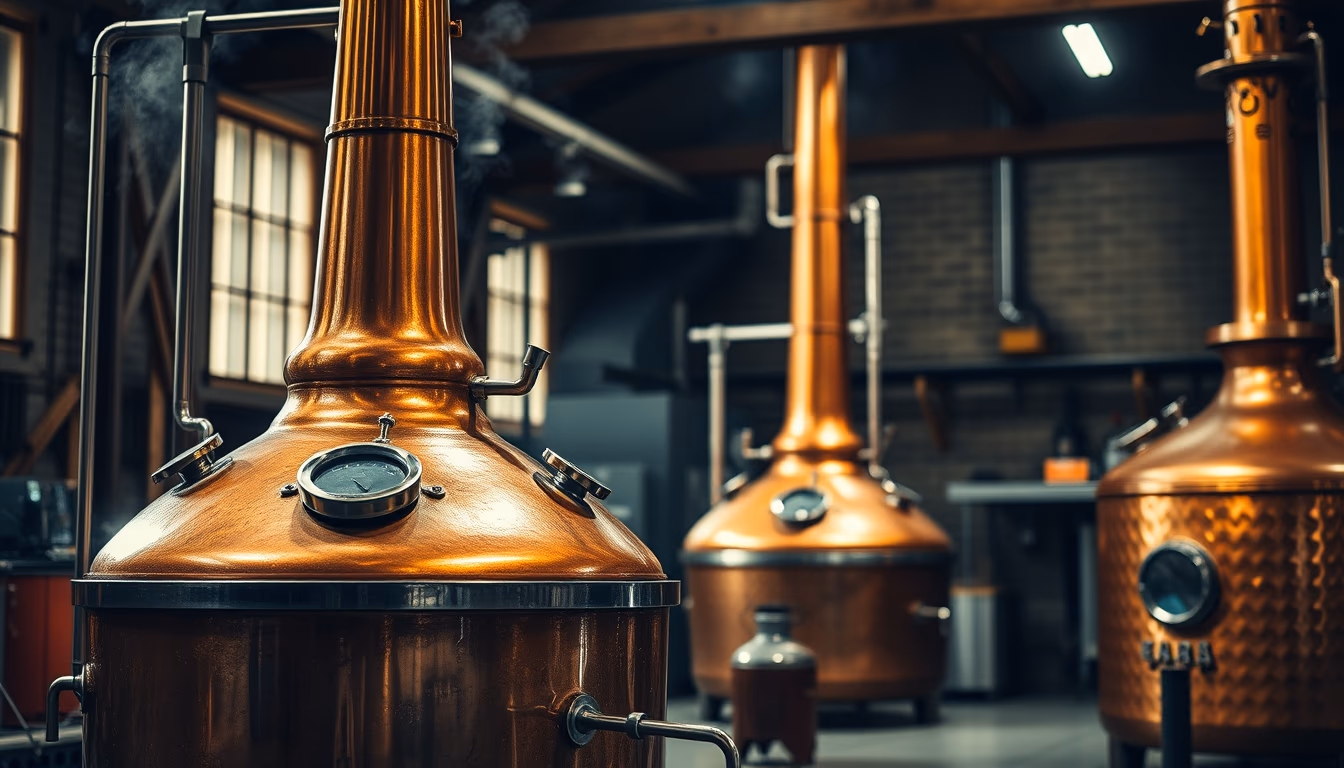 Distillery copper still em estilo editorial