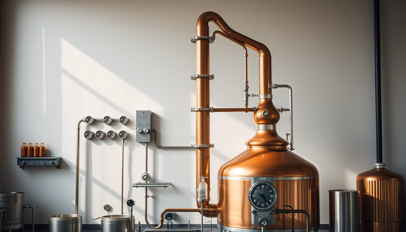 Distillery copper still em estilo editorial