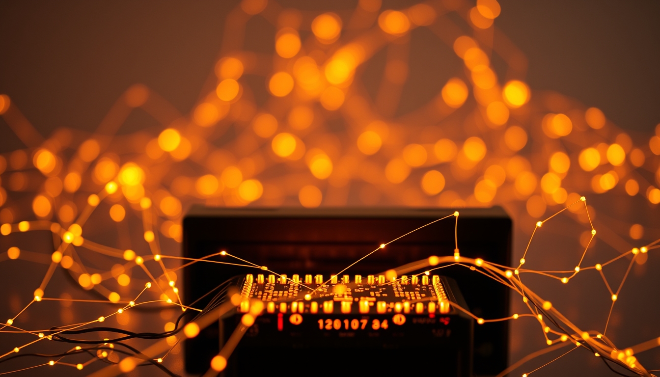 distributed ledger glowing connections in editorial style