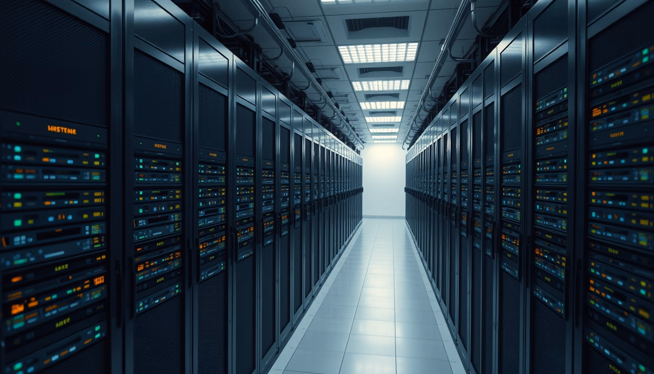 distributed ledger multiple servers in data center in editorial style