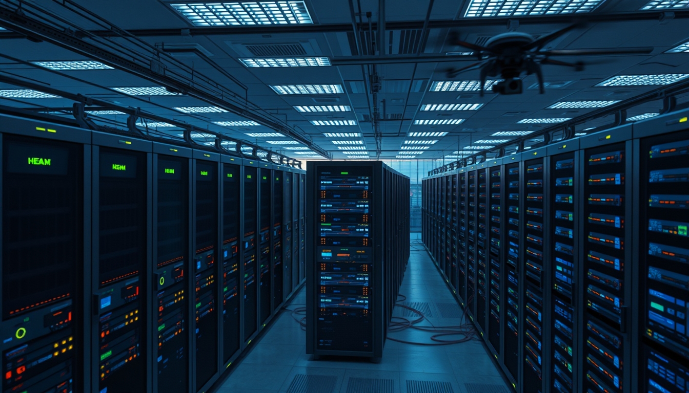 distributed ledger multiple servers in data center in editorial style