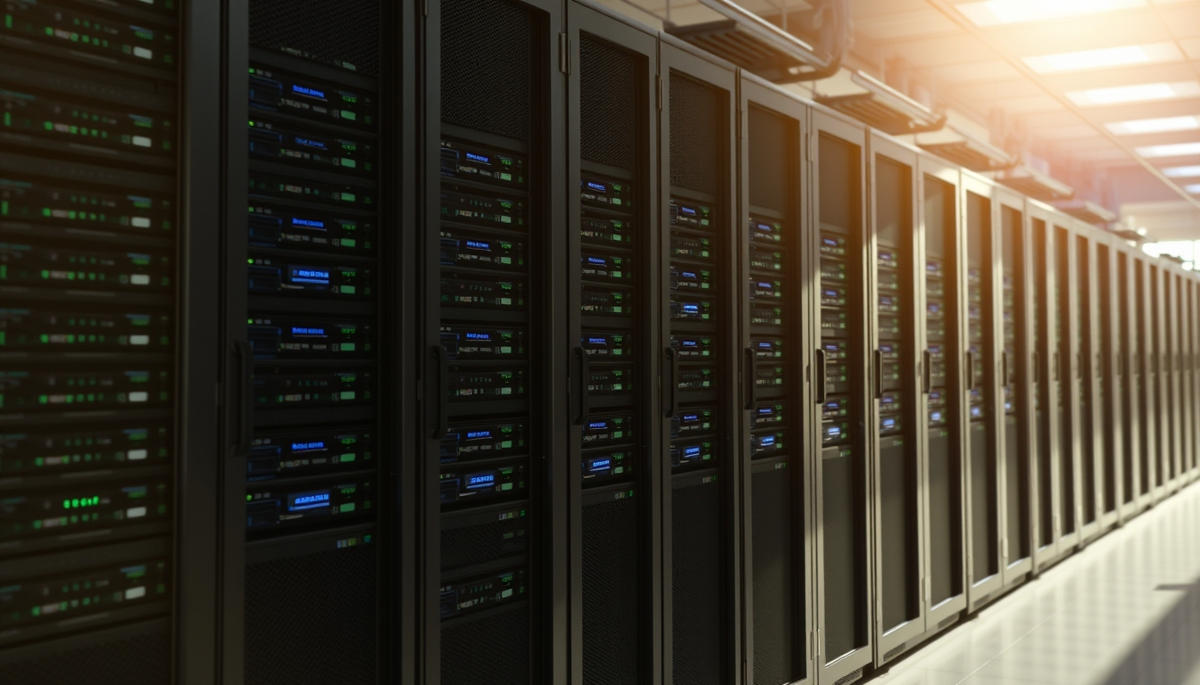 distributed ledger multiple servers in data center in editorial style