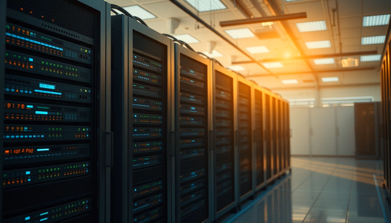 distributed ledger multiple servers in data center in editorial style