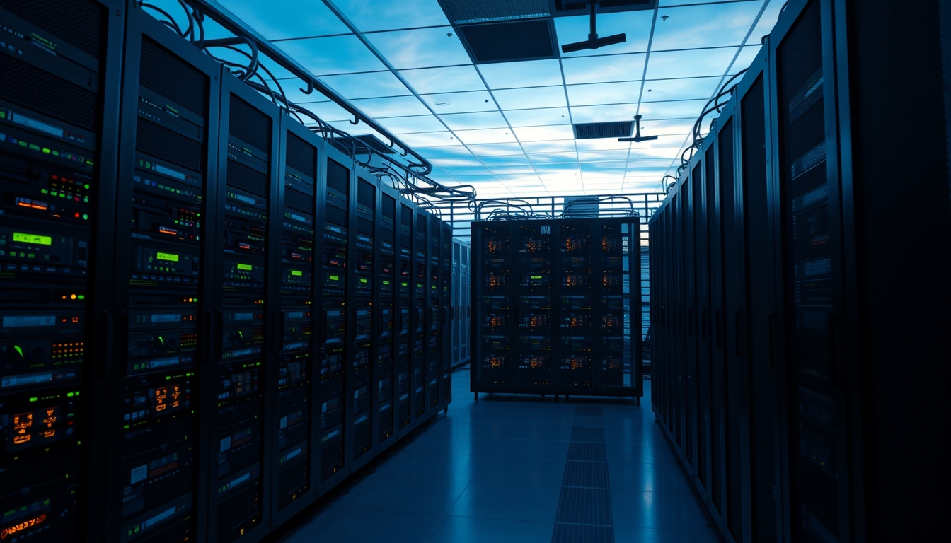 distributed ledger multiple servers in data center in editorial style