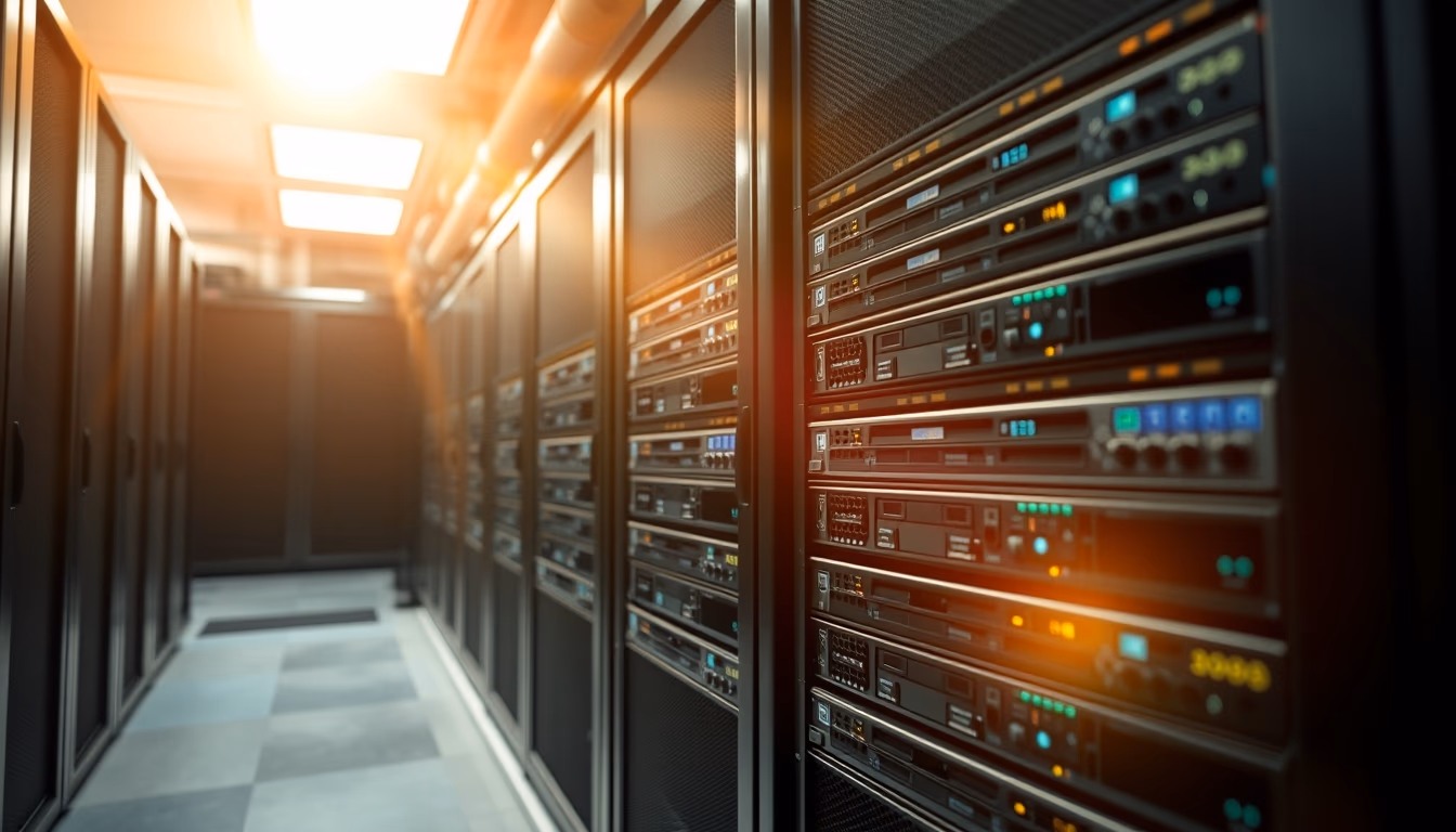 distributed ledger multiple servers in data center in editorial style